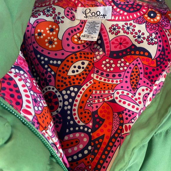 SOLD Lilly Pulitzer Green Quilted Pink Paisley Lined Puffer Vest - Picture 4 of 16
